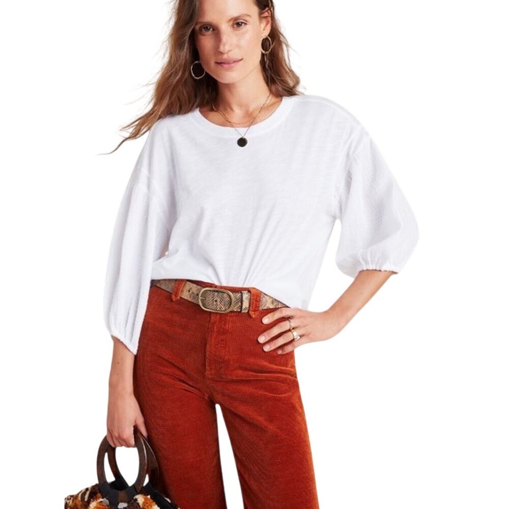 Velvet by Anthropologie Margot 100% Cotton Knit Top White Large
